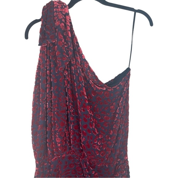IRO Moon Velvet Animal Print Burgundy Burnout One Shoulder Mini Dress NWT Size 4 - Picture 3 of 10